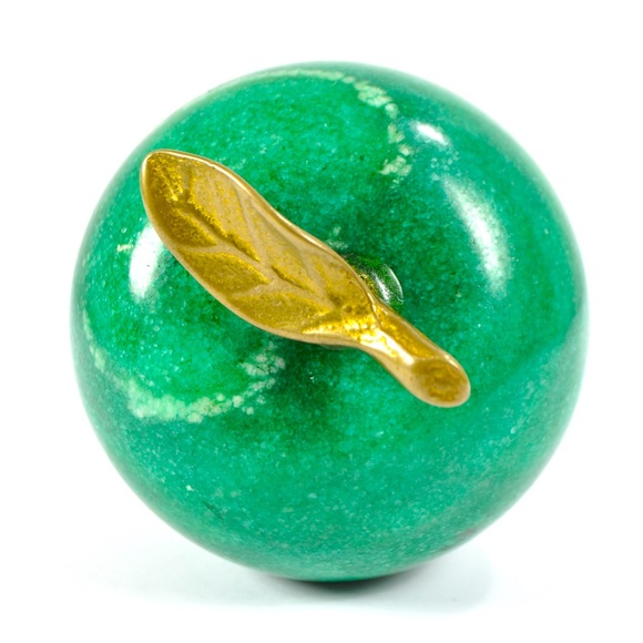Vintage Midcentury Marble Green Apple Paperweight With Brass Stem - Picture 6 of 8